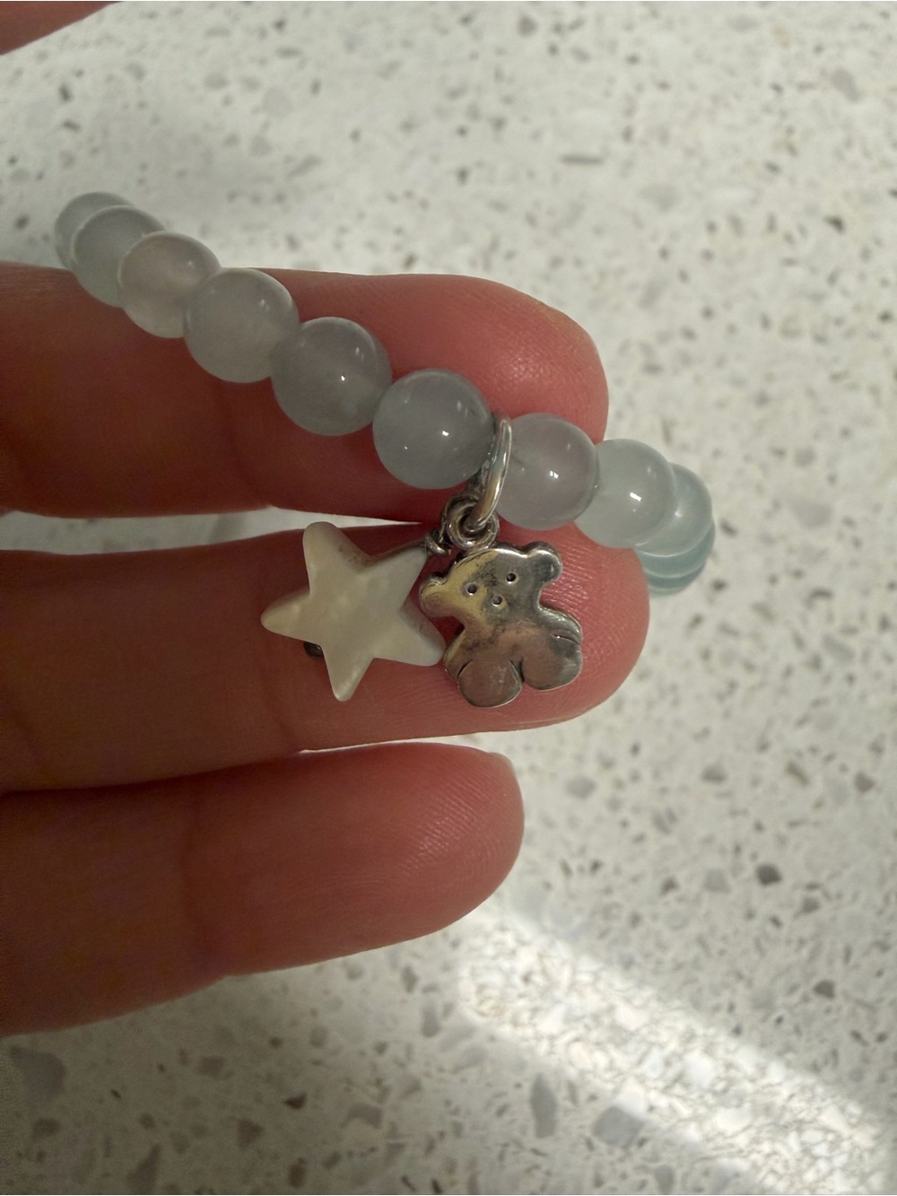 Tous Light Blue Beaded Bracelet with Pearl Star and Silver Bear Charms